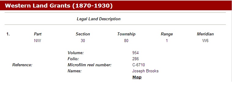 Libraries & Archives Canada Western Land Grants for Joe Brooks